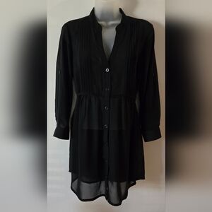 Vintage No Boundries Sheer Tunic Jrs Sz Medium Black Roll Tab Sleeves Euc